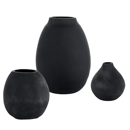 Hearth Matte Black Vases, Set/3