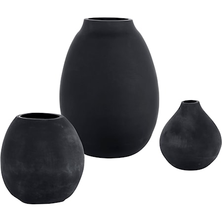 Hearth Matte Black Vases Set/3