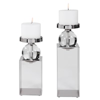 Lucian Nickel Candleholders, Set of 2