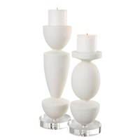 Lido White Stone Candleholders, Set/2