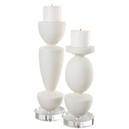Lido White Stone Candleholders Set/2