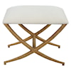 Uttermost Expedition White Fabric Bench with Rattan Wrapped Legs