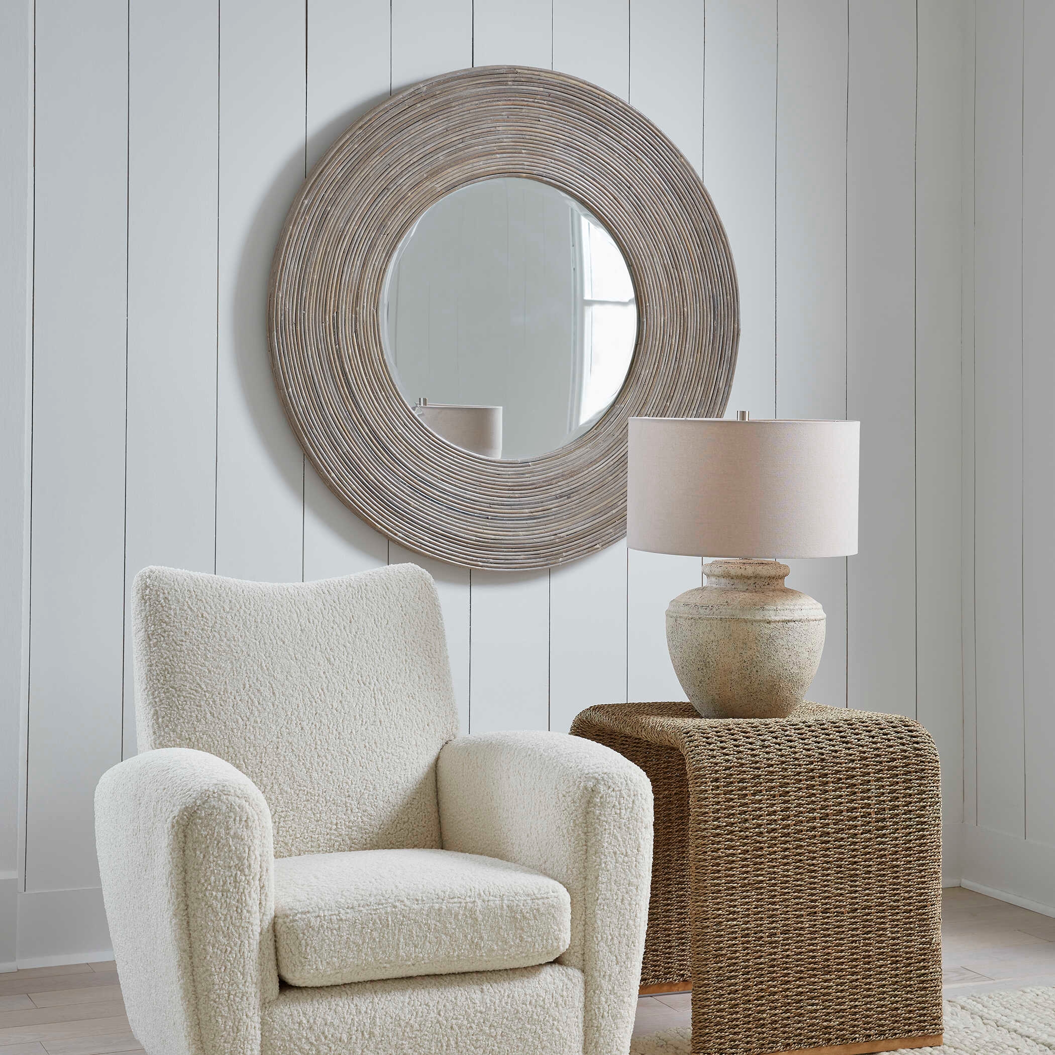 Uttermost Vortex Vortex White Washed Round Mirror