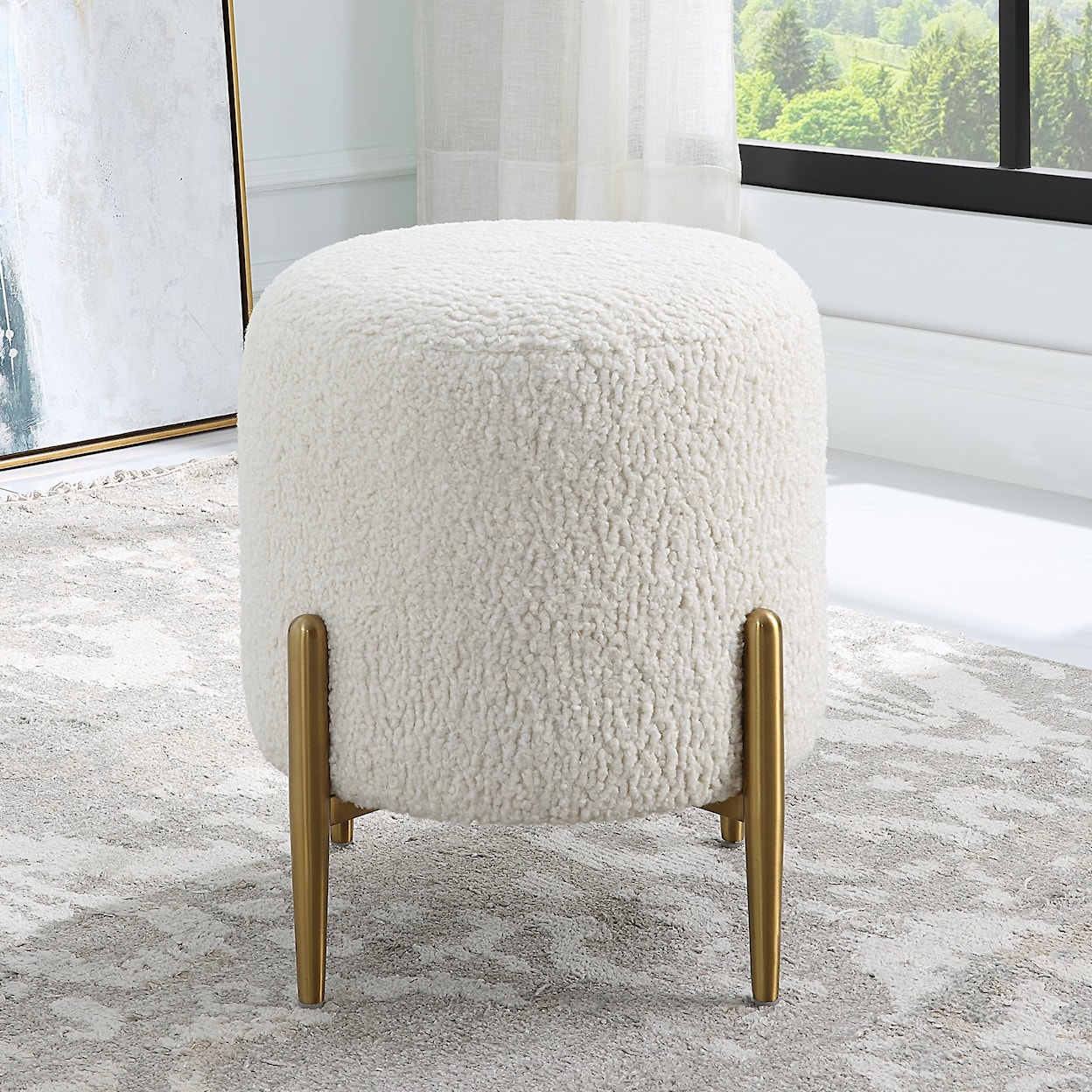 Uttermost Arles Arles White Shearling Brass Ottoman