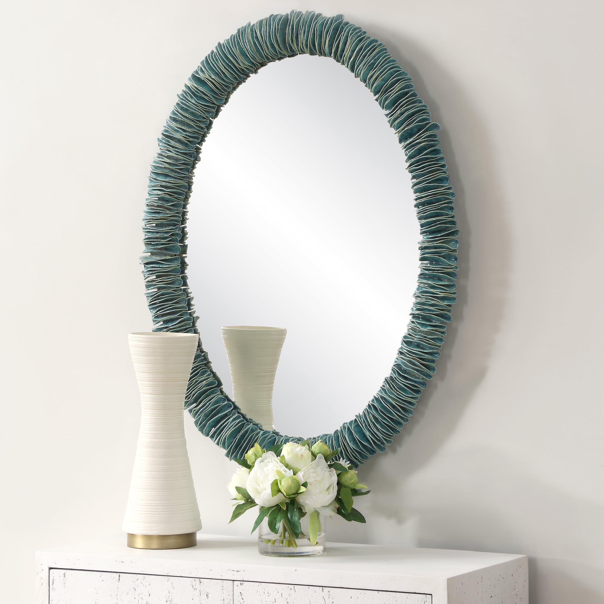 Bonaire Teal Blue Oval Mirror
