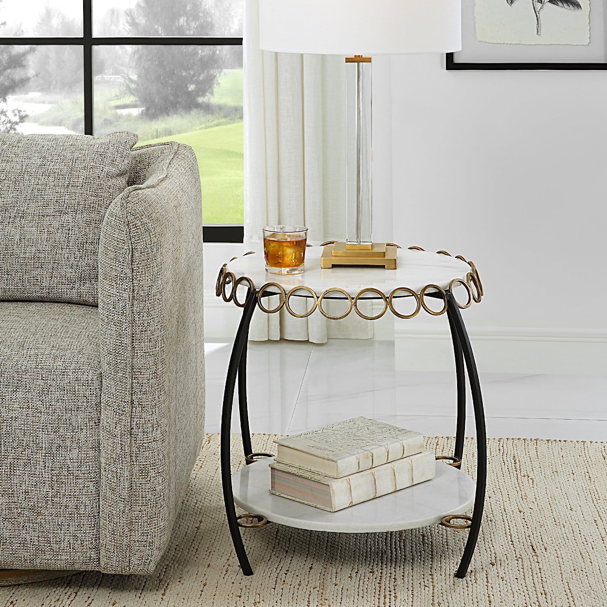 Uttermost Chainlink Chainlink White Marble Side Table