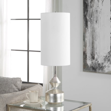 Silver Buffet Table Lamp with White Shade