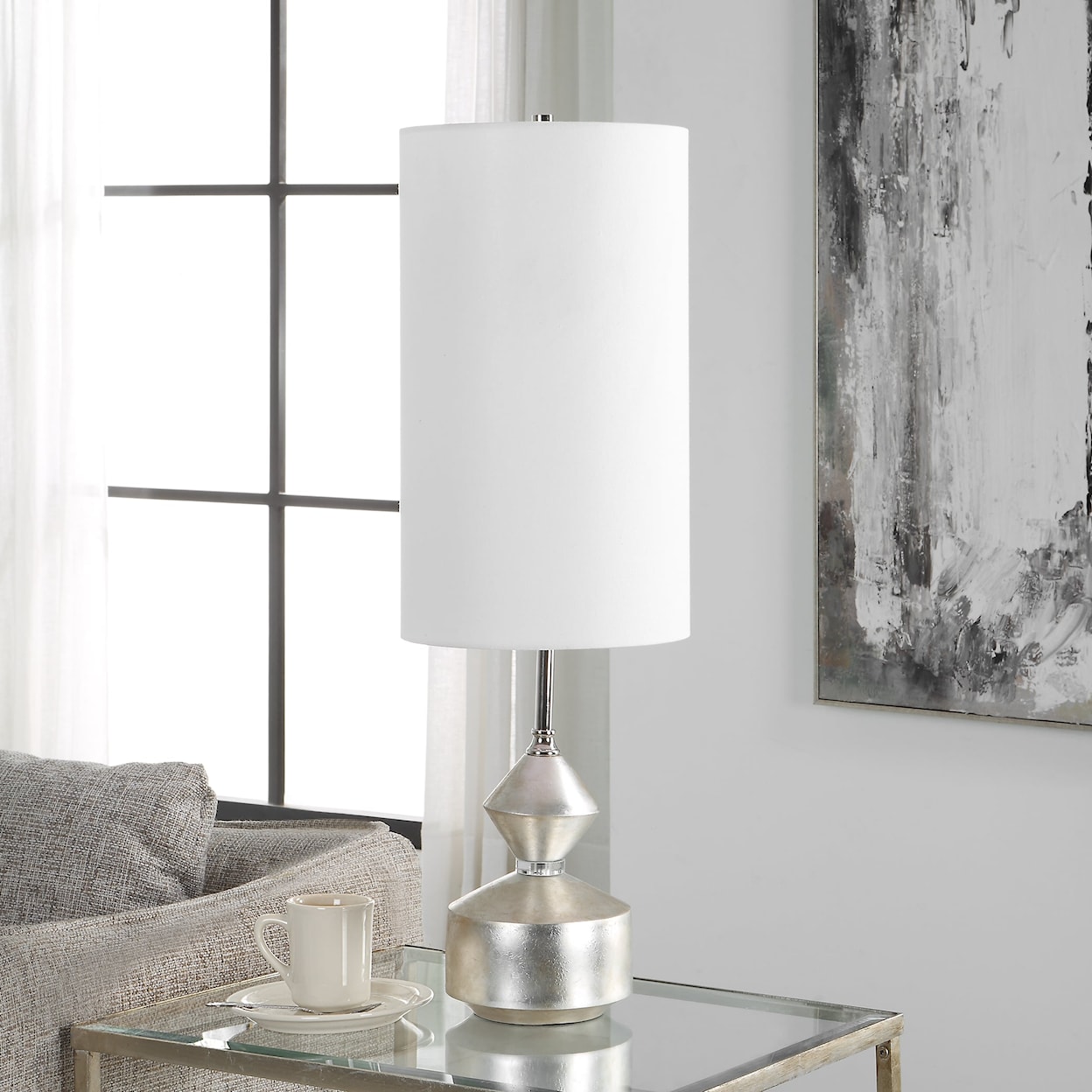 Uttermost Vial Silver Buffet Table Lamp with White Shade