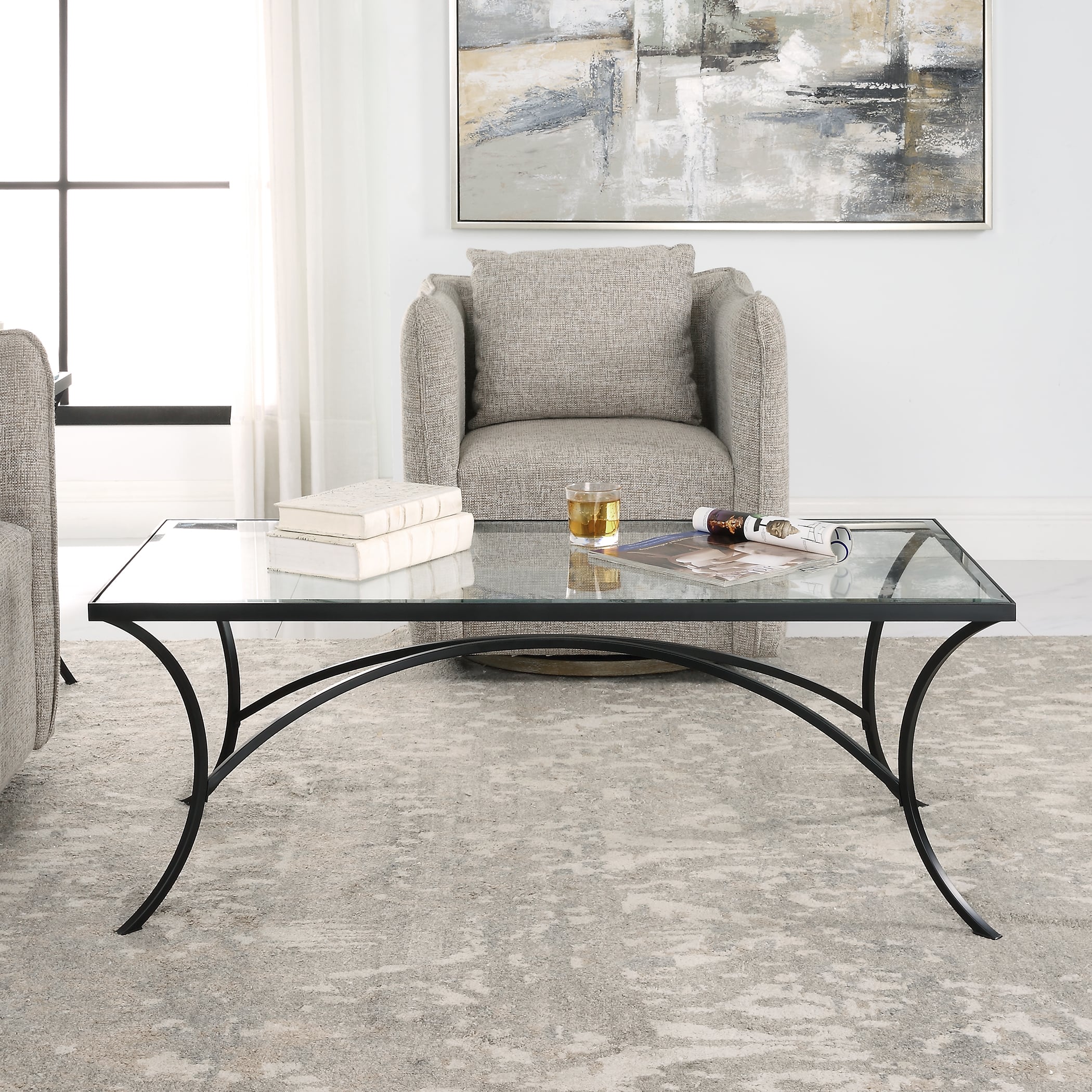 Alayna Black Metal &amp; Glass Coffee Table