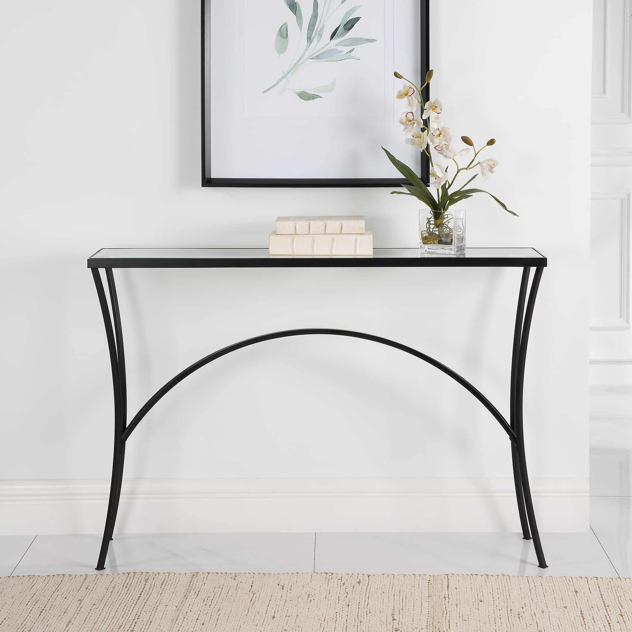 Uttermost Alayna Alayna Black Metal & Glass Console Table