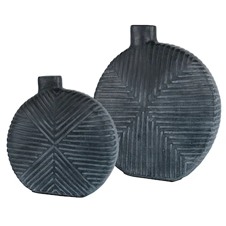 Contemporary Aged Black Vases- Set of 2