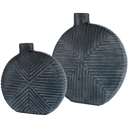 Aged Black Vases- Set of 2