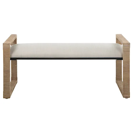 Coastal Rattan Bench with Upholstered Seat