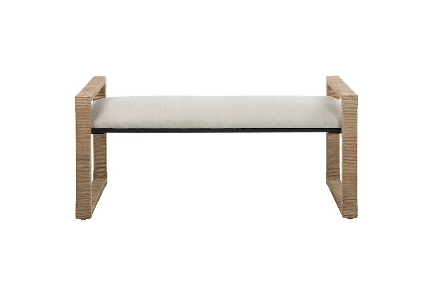 Areca Rattan Bench with Upholstered Seat by Uttermost at Jacksonville Furniture Mart
