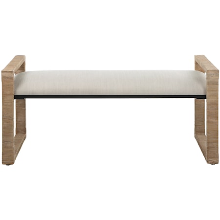 Rattan Bench with Upholstered Seat