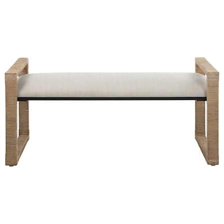 Rattan Bench with Upholstered Seat