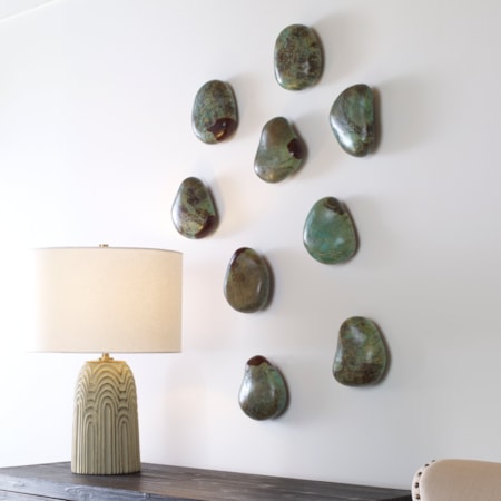 Pebbles Aqua Wood Wall Decor S/9