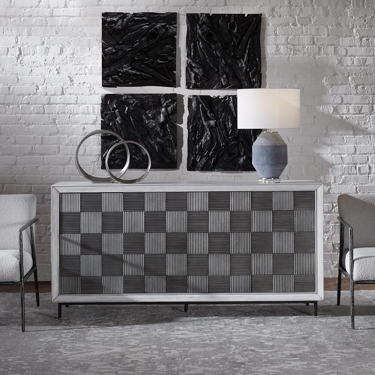 Uttermost Checkerboard Checkerboard 4 Door Gray Cabinet