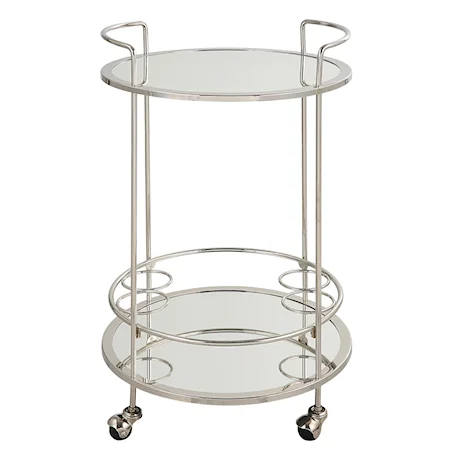 Contemporary Chrome Bar Cart with Casters