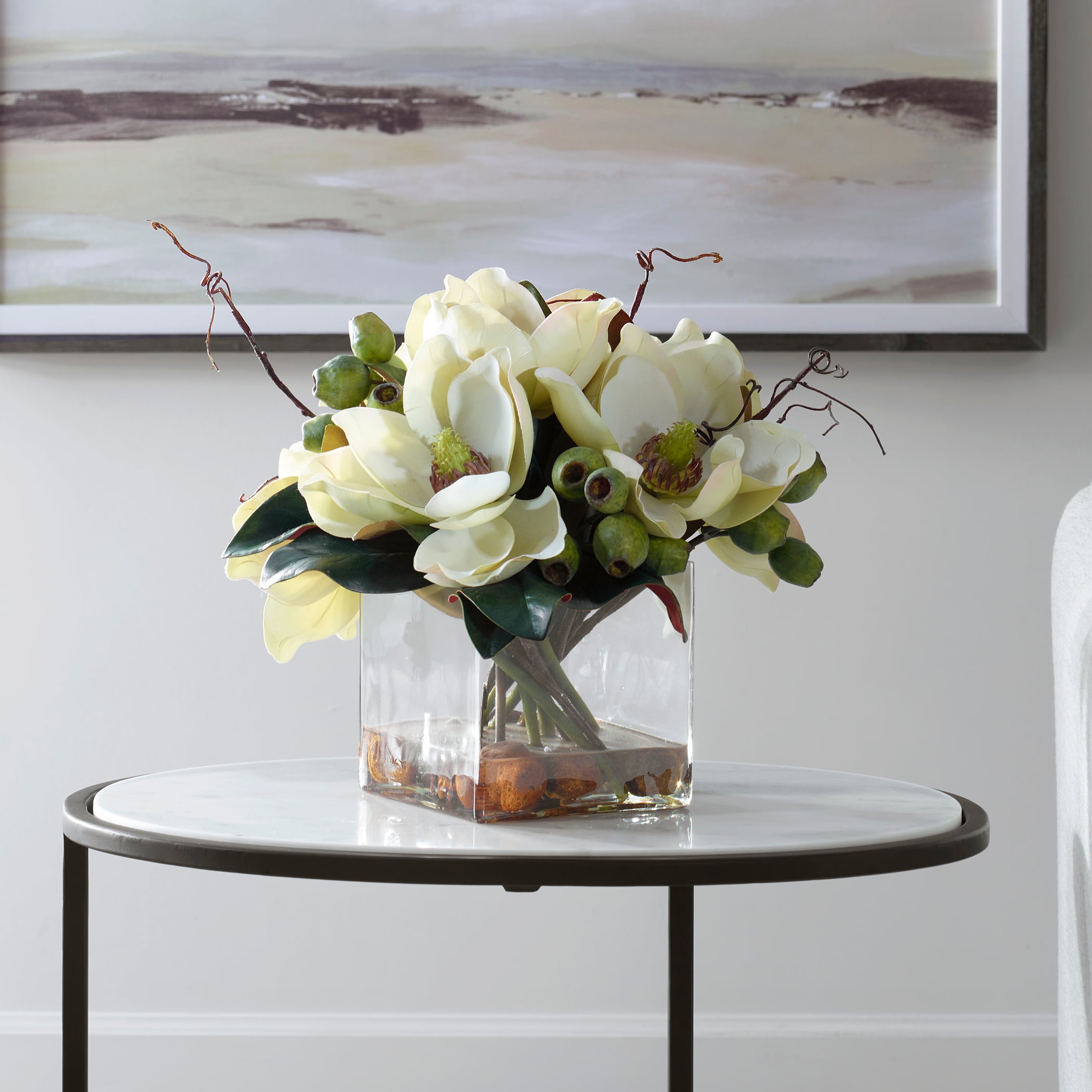 Magnolia Bouquet with Glass Vase
