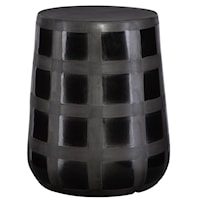 Patchwork Gridded Black Garden Stool