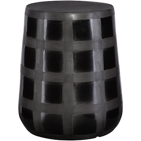 Patchwork Gridded Black Garden Stool