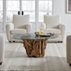 Uttermost Driftwood Glass Top Coffee Table with Teakwood Base