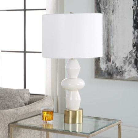 Table Lamp with Gold and Ivory Base