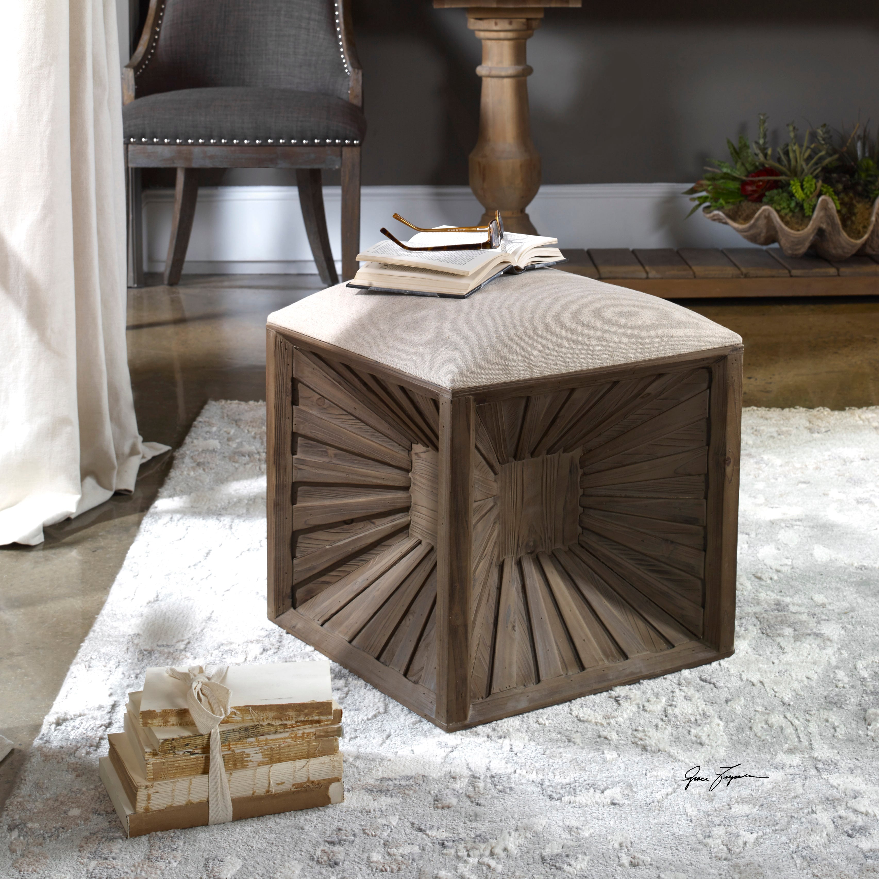 Uttermost Accent Furniture - Ottomans Jia Wooden Ottoman