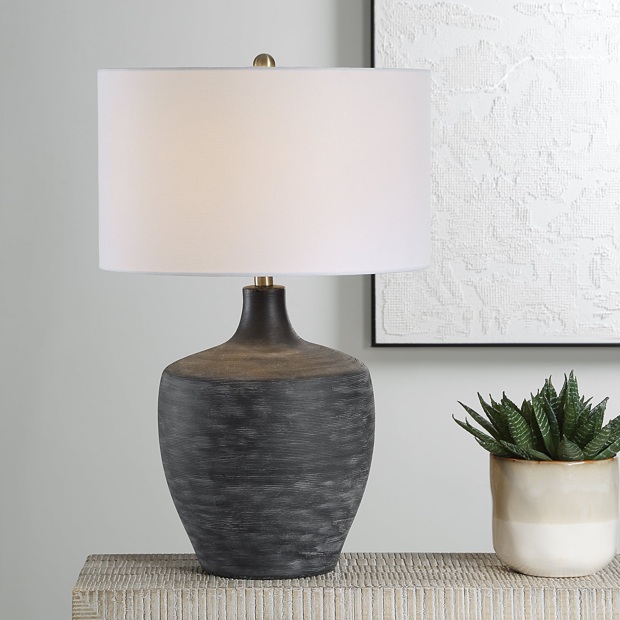 Graphite Ribbed Table Lamp