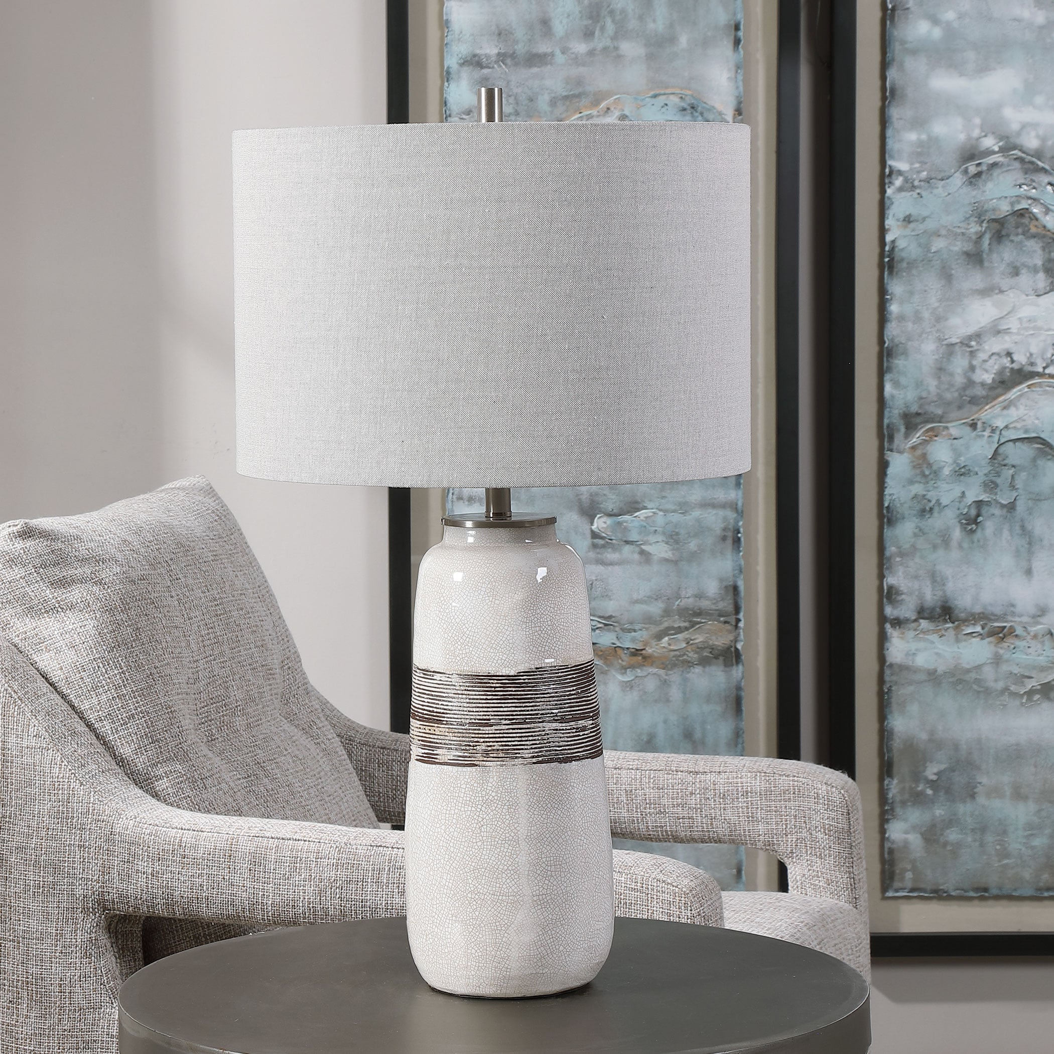 White Crackle Table Lamp