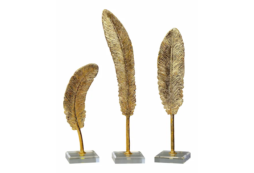 Accessories - Statues and Figurines Feathers Gold Sculpture S/3 by Uttermost at Town and Country Furniture 
