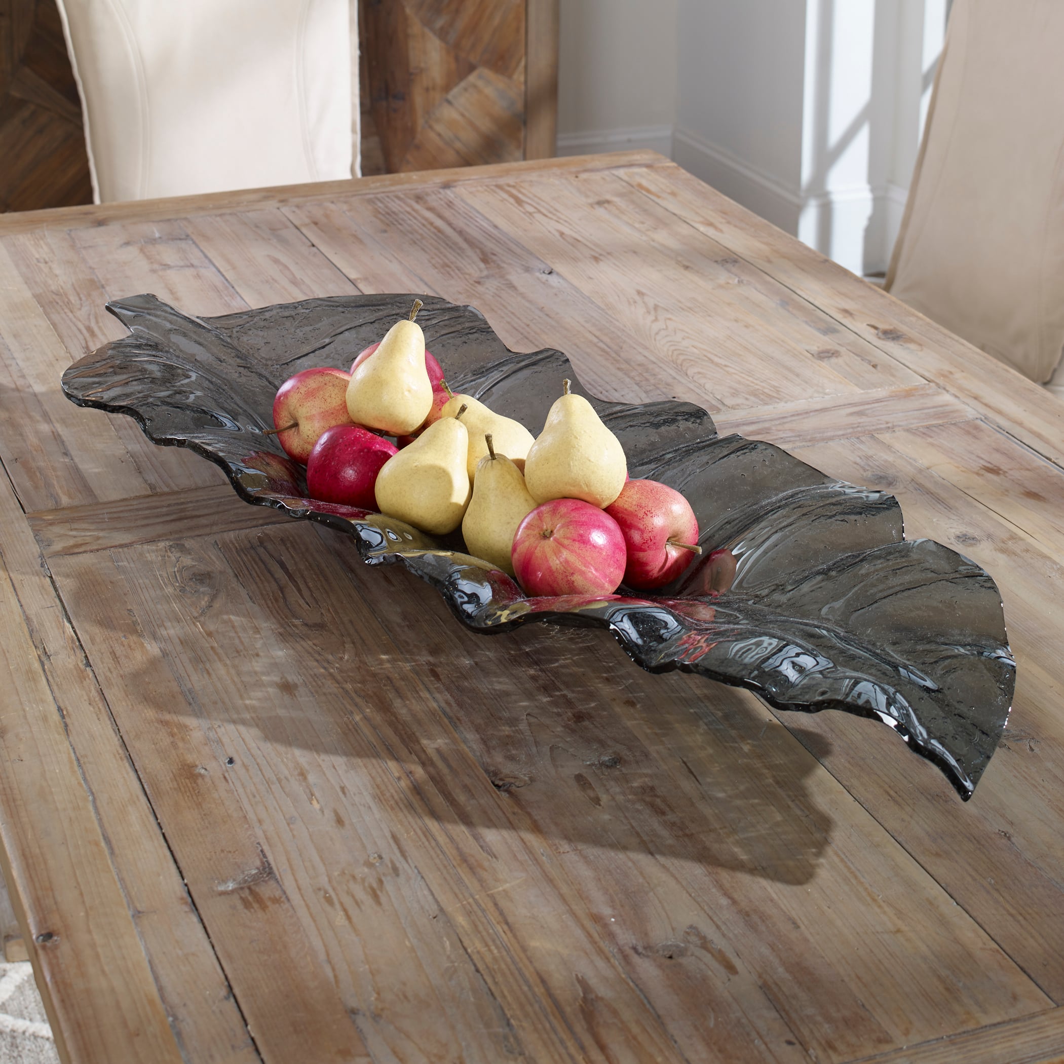 Smoked Leaf Glass Tray
