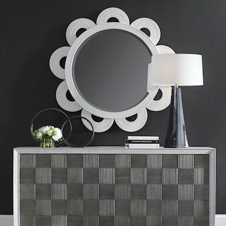 Clematis White Rattan Round Mirror