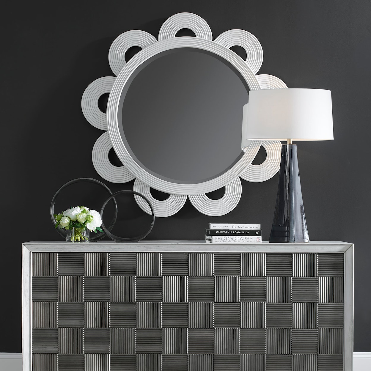 Uttermost Clematis Clematis White Rattan Round Mirror