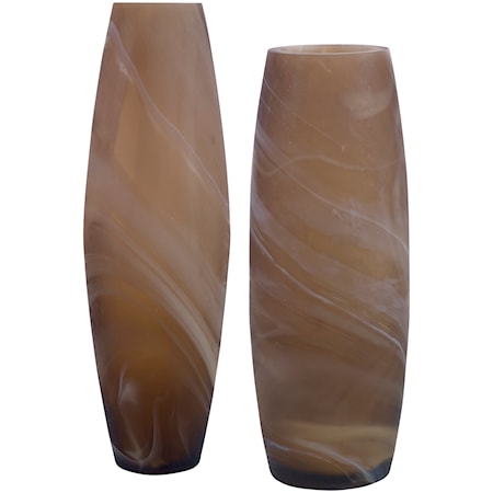 Swirl Caramel Glass Column Vases- Set of 2