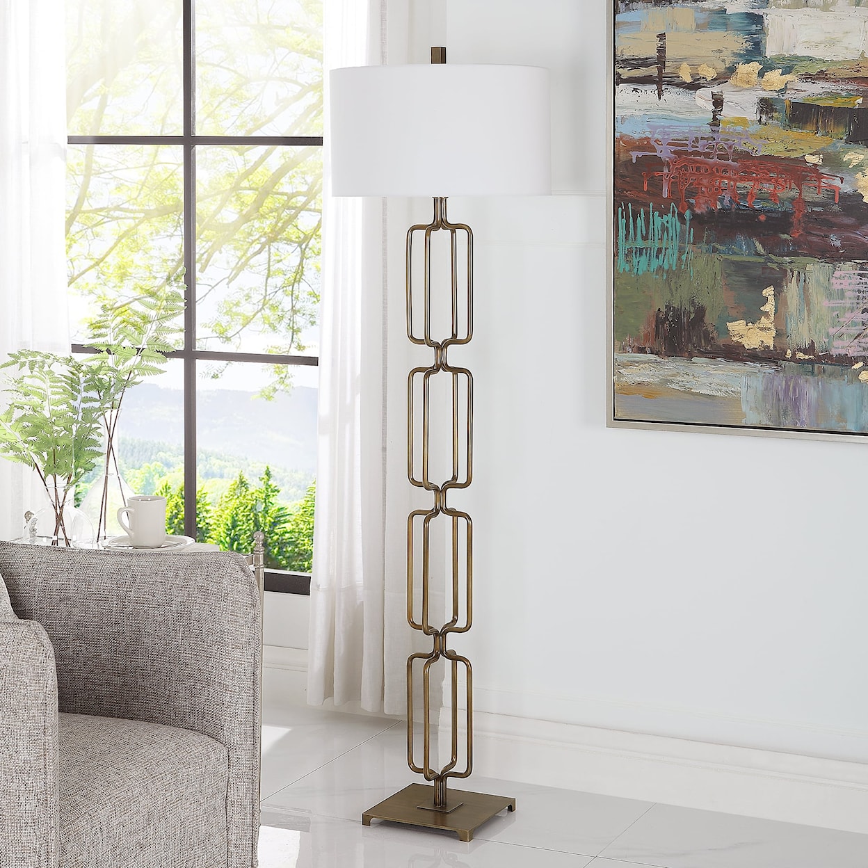 Uttermost Link Link Brushed Gold Floor Lamp