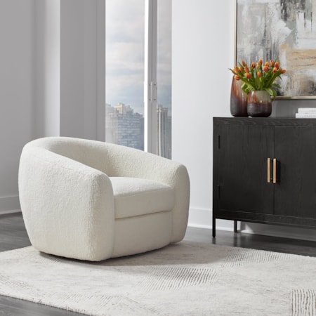 Upholstered Faux Shearling Swivel Chair