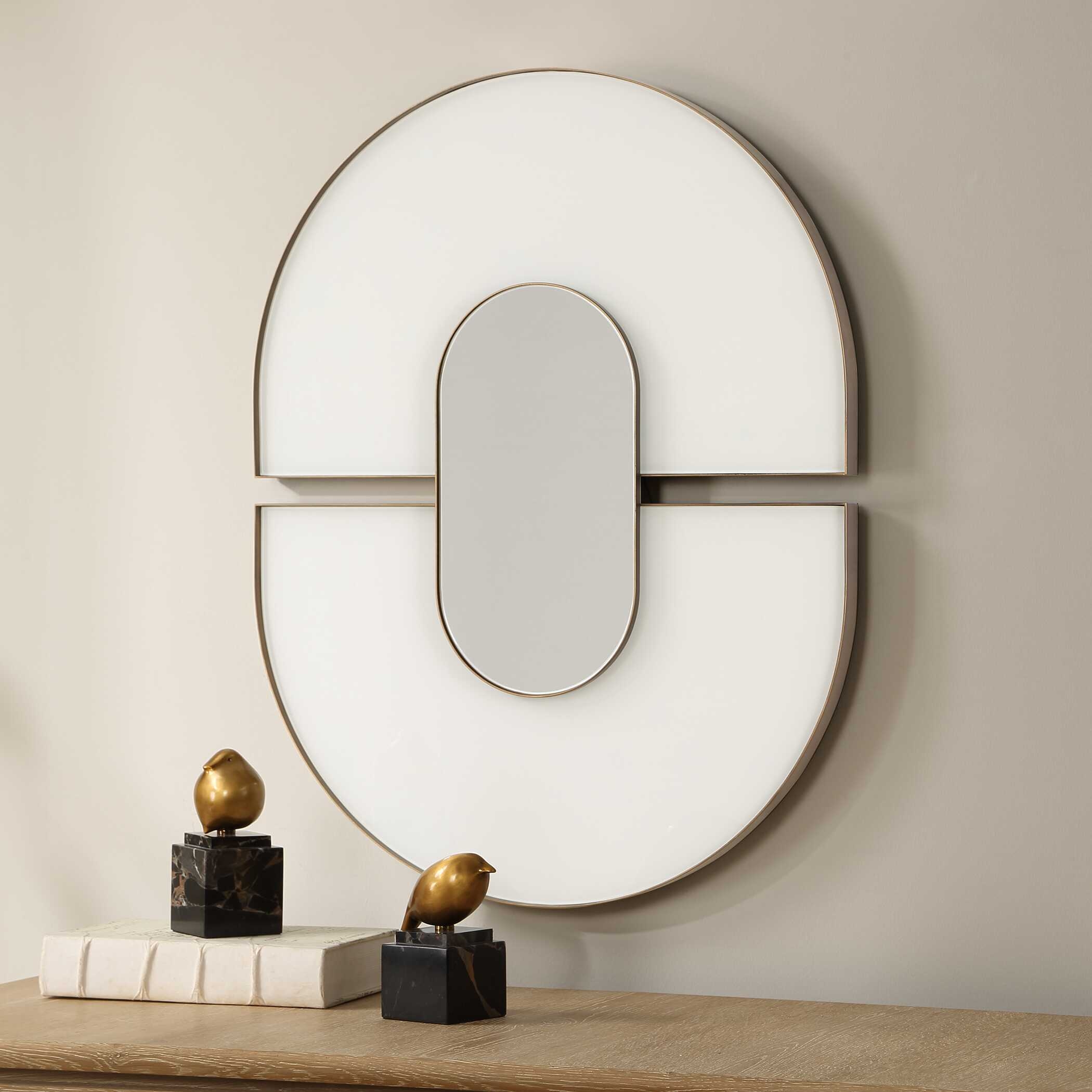 Encase Modern White Oval Mirror