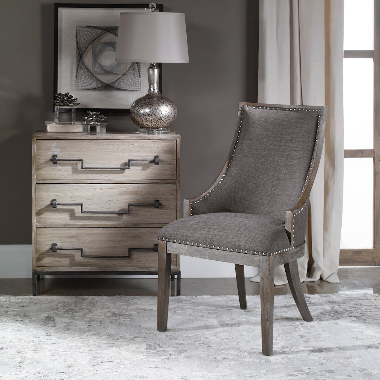 Uttermost Accent Furniture - Accent Chairs Aidrian Charcoal Gray Accent Chair