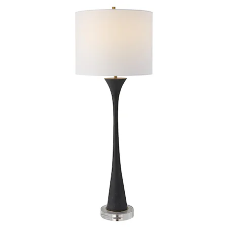 Black Stone Buffet Lamp with a Think Crystal Foot