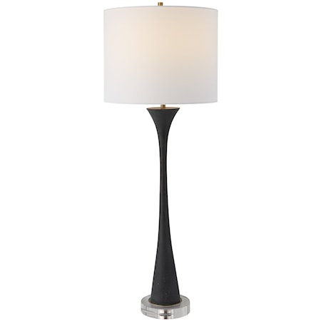 Black Stone Buffet Lamp with a Think Crystal Foot