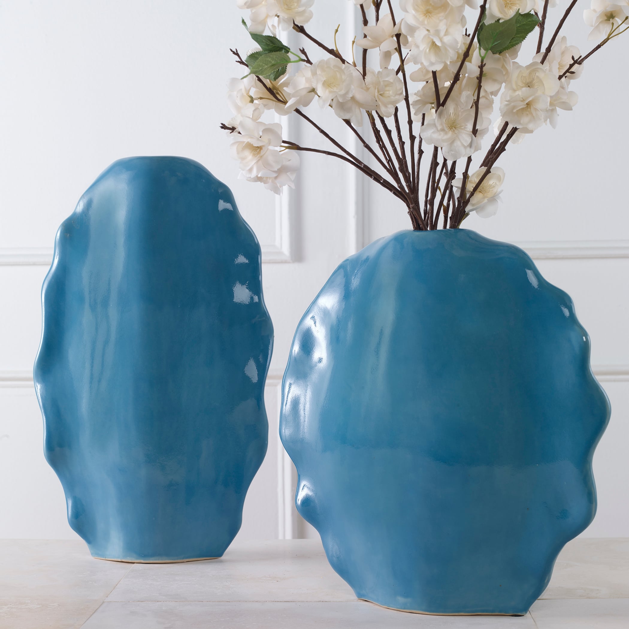 Ruffled Feathers Blue Vases S/2