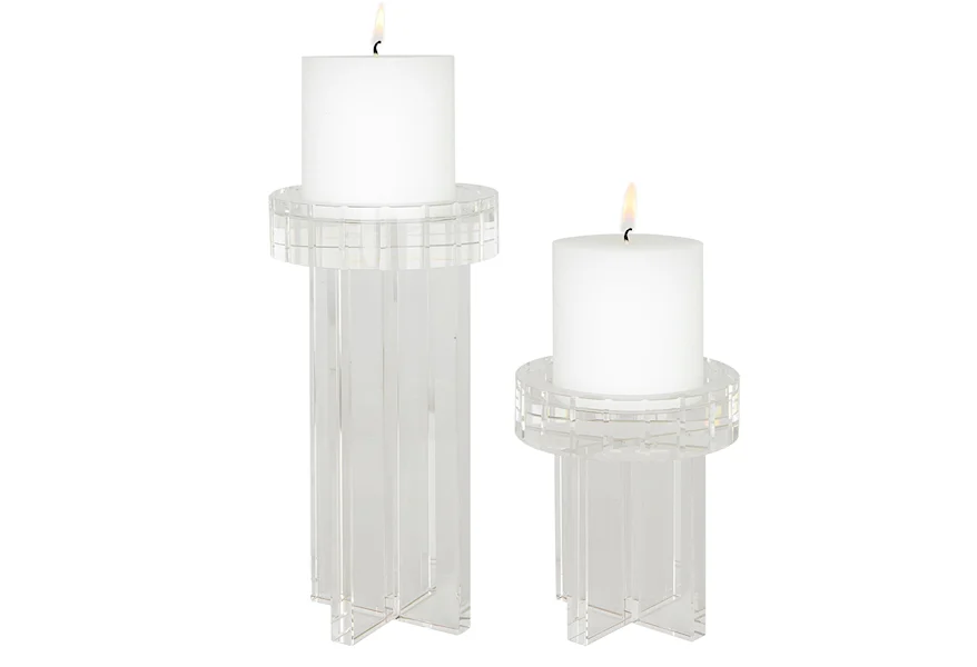 Crystal Crystal Pillar Candleholders, Set/2 by Uttermost at Lagniappe Home Store