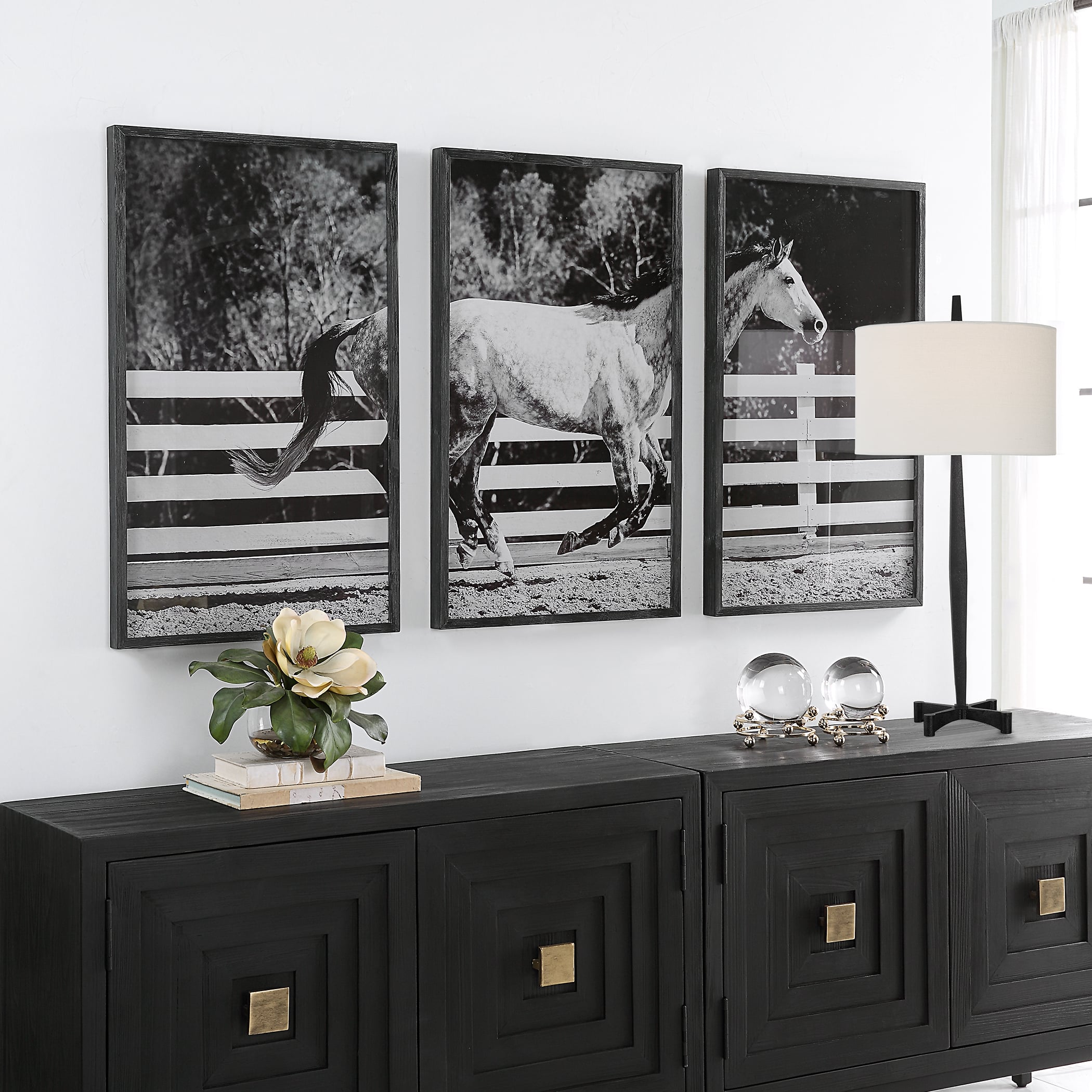 3-Piece Horse Galloping Framed Picture
