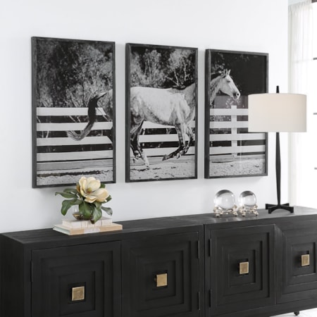 3-Piece Horse Galloping Framed Picture