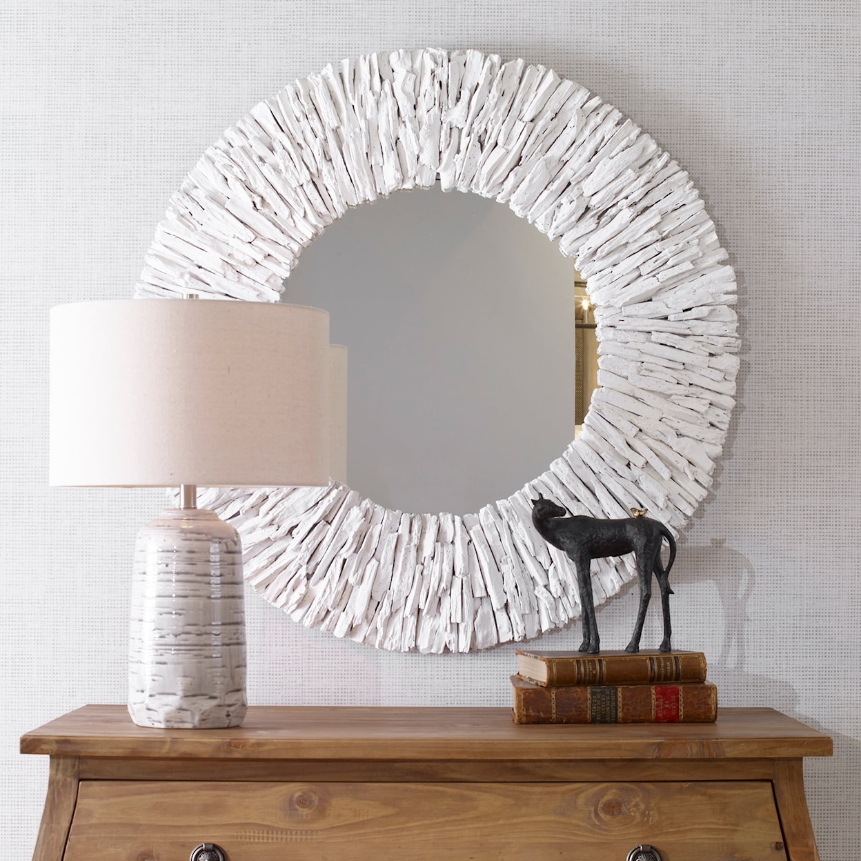 Uttermost Teak Branch Teak Branch White Round Mirror