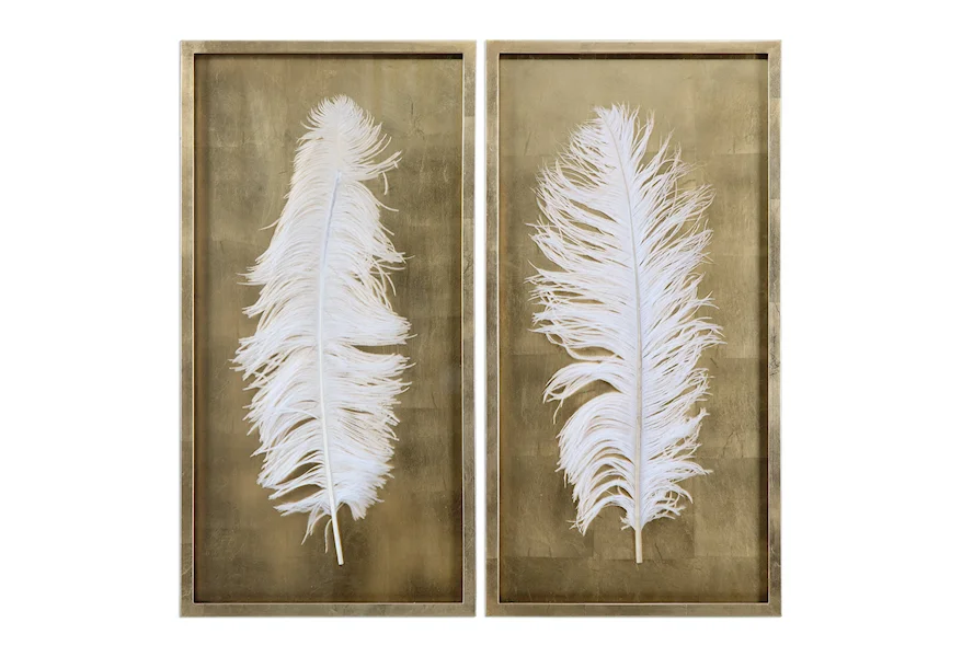 Alternative Wall Decor White Feathers (Set of 2) by Uttermost at Mueller Furniture