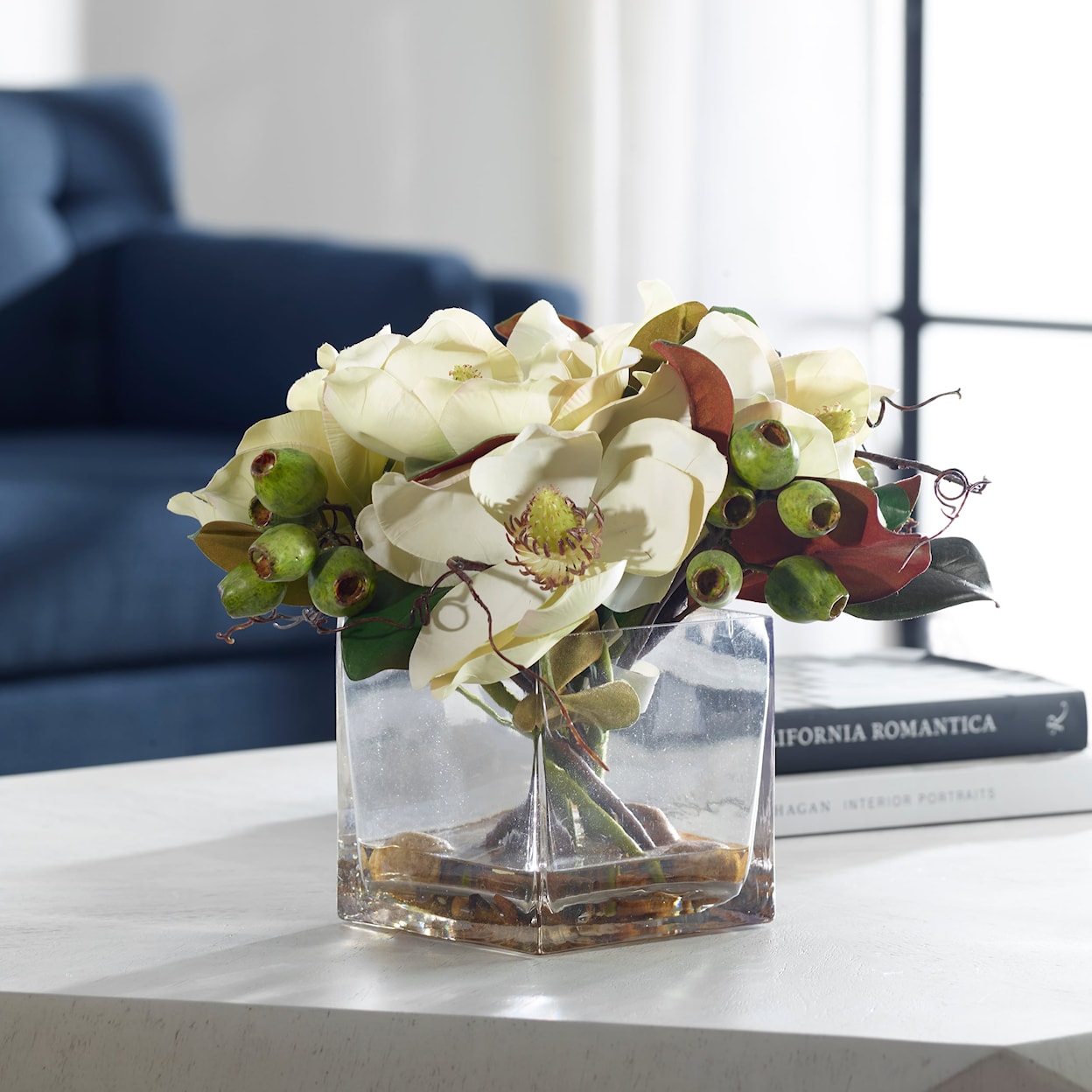 Uttermost Dobbins Magnolia Magnolia Bouquet with Glass Vase