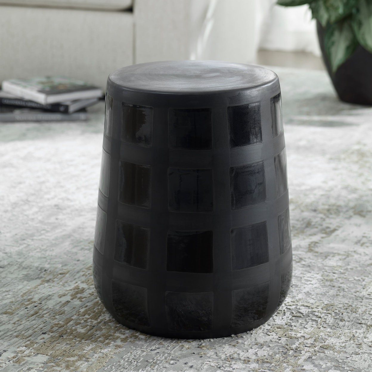 Uttermost Patchwork Garden Patchwork Gridded Black Garden Stool